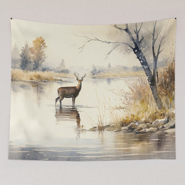 Item preview, deer on river watercolor designed and sold by shokA Design.
