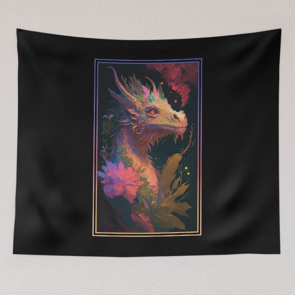 Item preview, Dragon Vibrant Tropical Flower Tall Digital Oil Painting Portrait designed and sold by arthouseflunky.