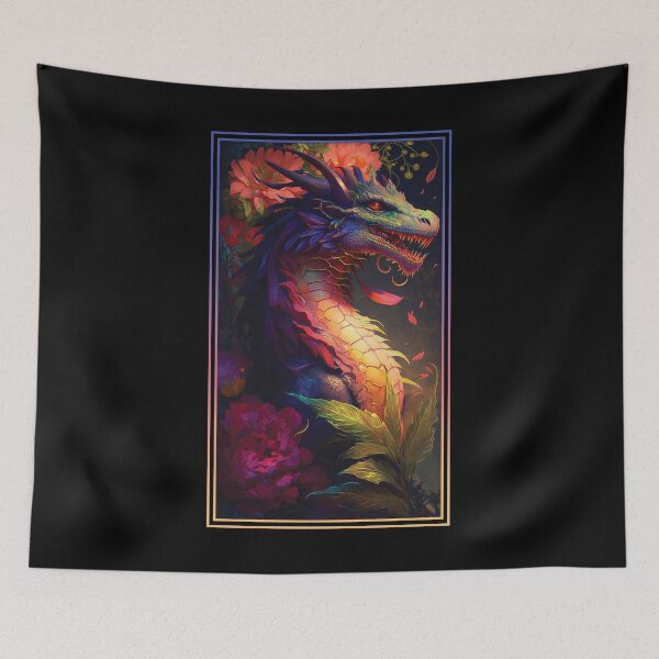 Item preview, Dragon Vibrant Tropical Flower Tall Digital Oil Painting Portrait 2 designed and sold by arthouseflunky.