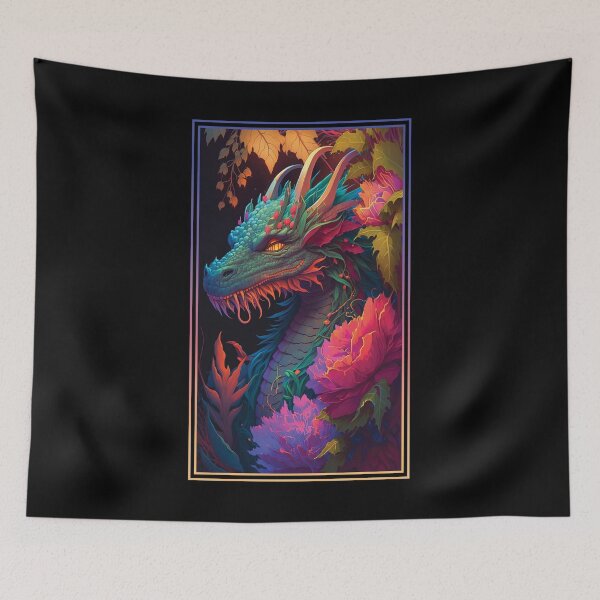 Item preview, Dragon Vibrant Tropical Flower Tall Digital Oil Painting Portrait 3 designed and sold by arthouseflunky.