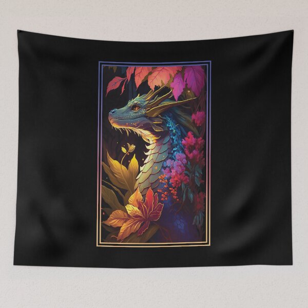 Item preview, Dragon Vibrant Tropical Flower Tall Digital Oil Painting Portrait 4 designed and sold by arthouseflunky.