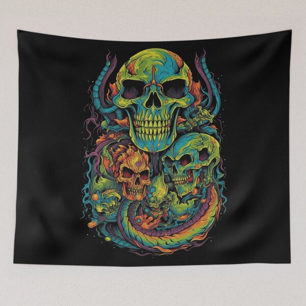 Item preview, Neon Flaming Skulls and Dragon Tails designed and sold by artbybrado.
