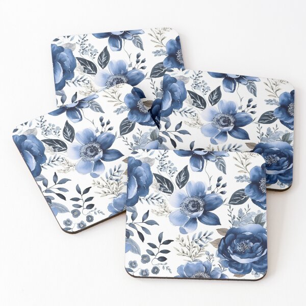 Item preview, Navy Watercolor Flowers Seamless Pattern designed and sold by seamlessStuff.