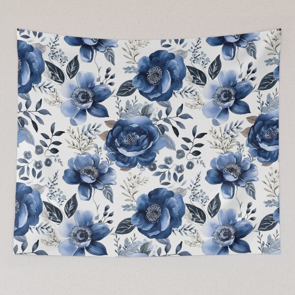 Item preview, Navy Watercolor Flowers Seamless Pattern designed and sold by seamlessStuff.