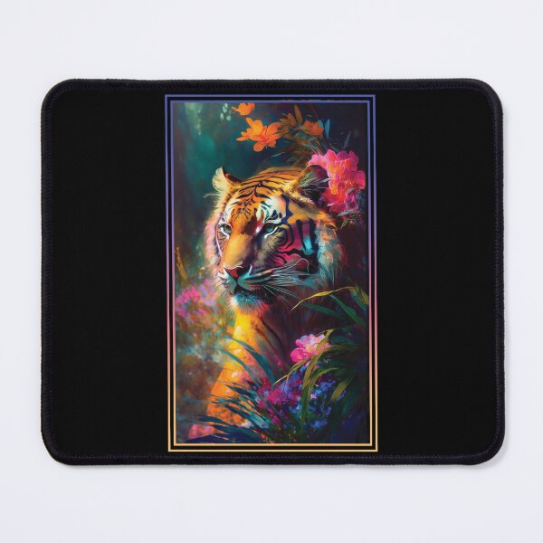 Item preview, Tiger Vibrant Tropical Flower Tall Digital Oil Painting Portrait  designed and sold by arthouseflunky.