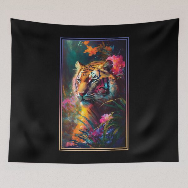 Item preview, Tiger Vibrant Tropical Flower Tall Digital Oil Painting Portrait  designed and sold by arthouseflunky.