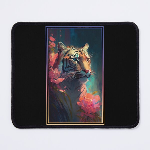 Item preview, Tiger Vibrant Tropical Flower Tall Digital Oil Painting Portrait 2 designed and sold by arthouseflunky.