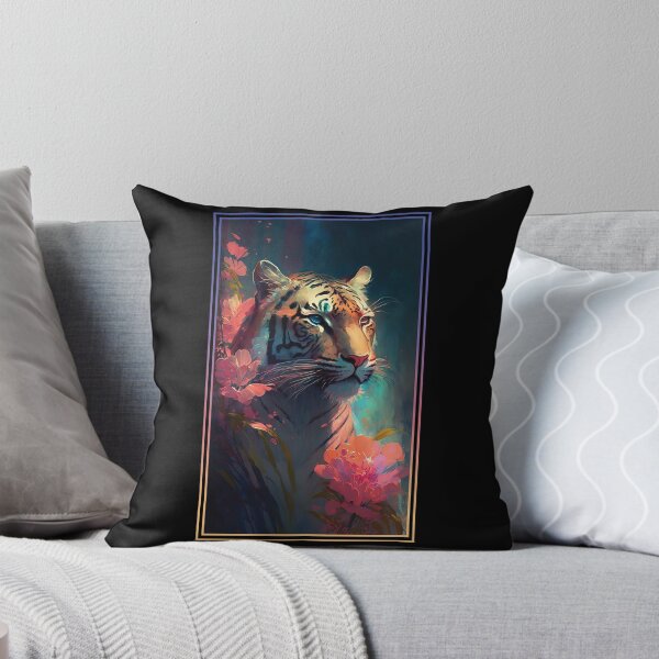 Item preview, Tiger Vibrant Tropical Flower Tall Digital Oil Painting Portrait 2 designed and sold by arthouseflunky.