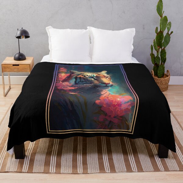 Item preview, Tiger Vibrant Tropical Flower Tall Digital Oil Painting Portrait 2 designed and sold by arthouseflunky.