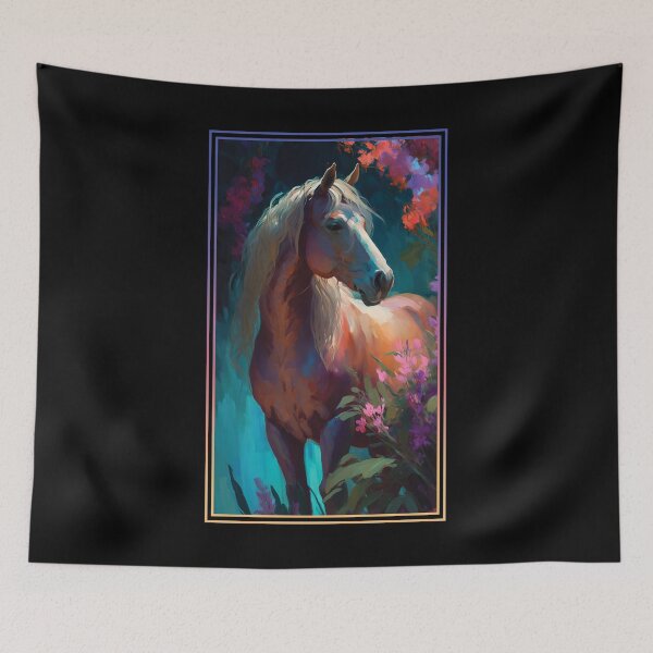 Item preview, Horse Vibrant Tropical Flower Tall Digital Oil Painting Portrait  designed and sold by arthouseflunky.