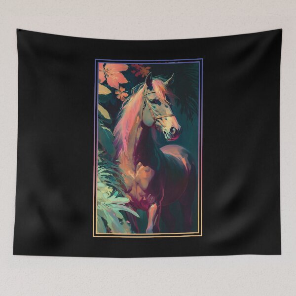 Item preview, Horse Vibrant Tropical Flower Tall Digital Oil Painting Portrait 2 designed and sold by arthouseflunky.