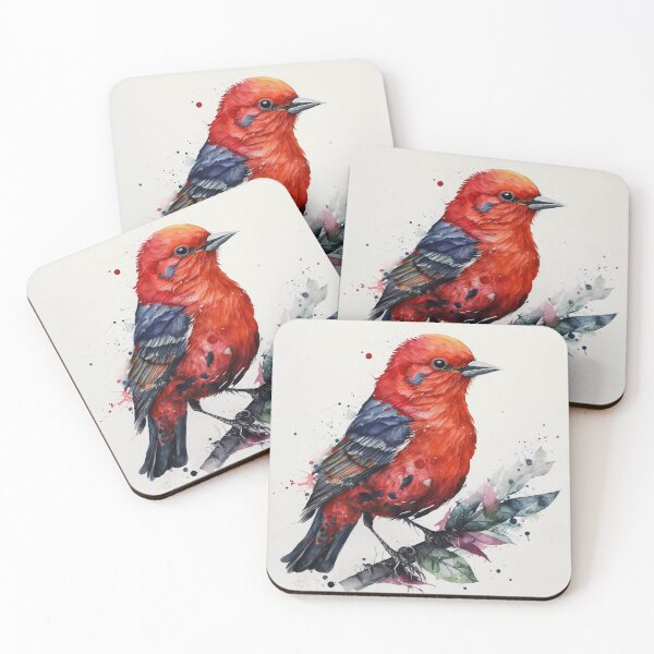 Item preview, Beautiful Scarlet Tanager Bird Watercolour Portrait designed and sold by Adios65.