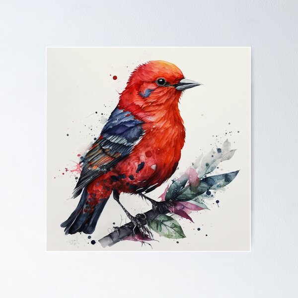 Item preview, Beautiful Scarlet Tanager Bird Watercolour Portrait designed and sold by Adios65.