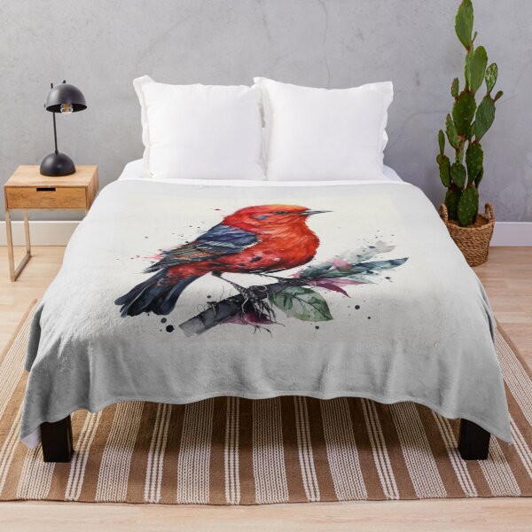 Item preview, Beautiful Scarlet Tanager Bird Watercolour Portrait designed and sold by Adios65.