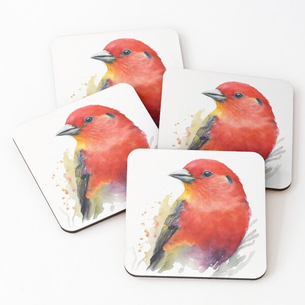 Item preview, Stunning Scarlet Tanager Bird Watercolour Portrait designed and sold by Adios65.