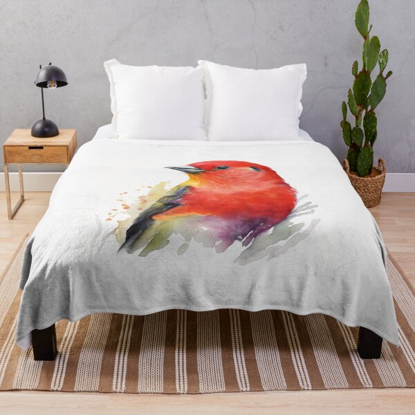 Item preview, Stunning Scarlet Tanager Bird Watercolour Portrait designed and sold by Adios65.