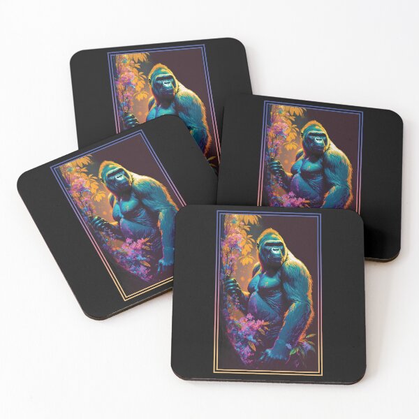 Item preview, Gorilla Vibrant Tropical Flower Tall Digital Oil Painting Portrait  designed and sold by arthouseflunky.