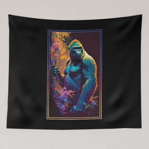 Item preview, Gorilla Vibrant Tropical Flower Tall Digital Oil Painting Portrait  designed and sold by arthouseflunky.