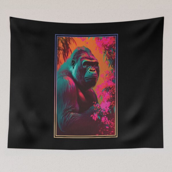 Item preview, Gorilla Vibrant Tropical Flower Tall Digital Oil Painting Portrait 2 designed and sold by arthouseflunky.