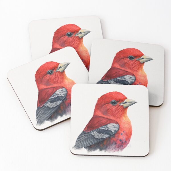 Item preview, Stunning Scarlet Tanager Bird Watercolour Portrait designed and sold by Adios65.