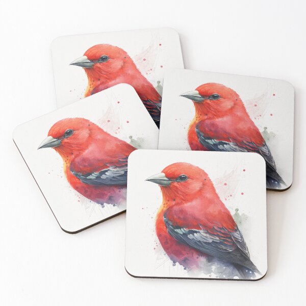 Item preview, Stunning Scarlet Tanager Bird Watercolour Portrait designed and sold by Adios65.