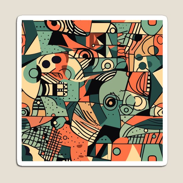 Item preview, Edgy Harmony: Green and Orange Cubism Abstract Art Seamless Pattern designed and sold by TopArtsy.