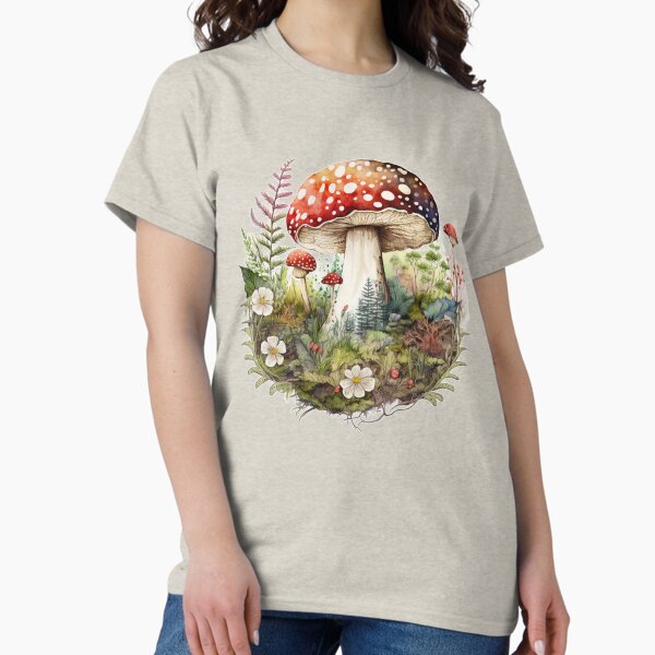Vista previa del artículo con la obra «Acuarela Amanita Muscaria Seta roja con flores silvestres», diseñado y vendido por Brainless Art.