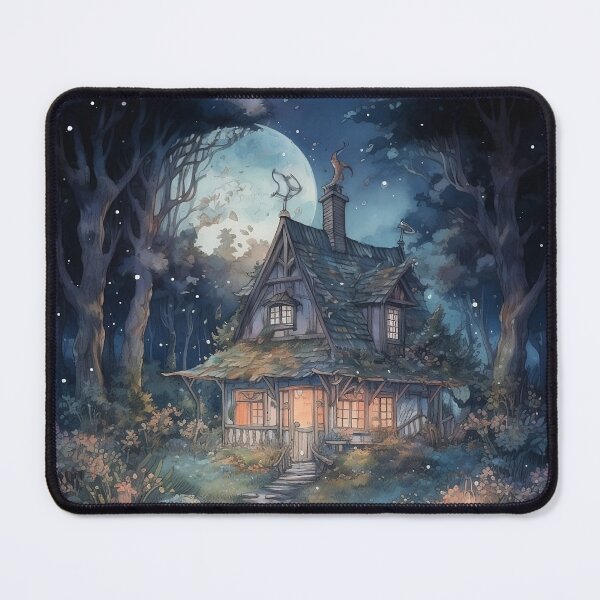 Item preview, Spooky Moonlit Witches Hut In a Forest At Night designed and sold by ManxCatAndy.