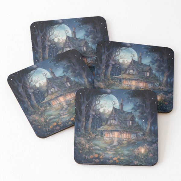 Item preview, Spooky Moonlit Witches Hut In a Forest At Night designed and sold by ManxCatAndy.
