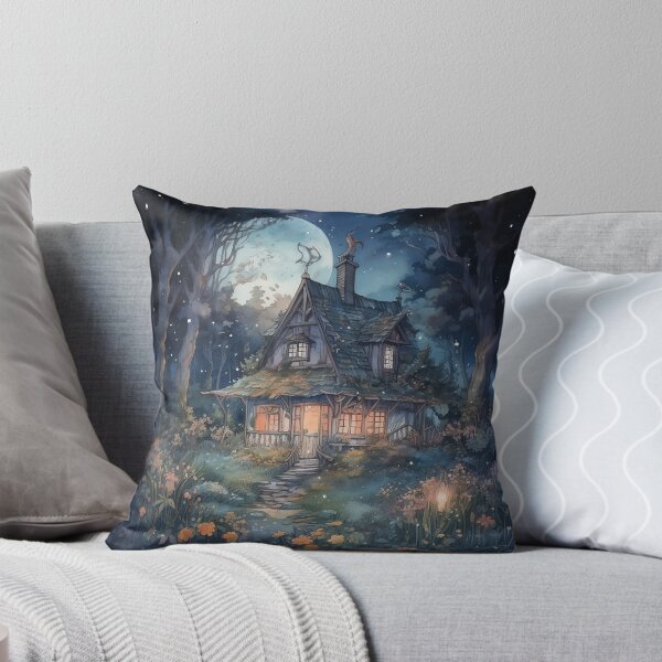 Item preview, Spooky Moonlit Witches Hut In a Forest At Night designed and sold by ManxCatAndy.
