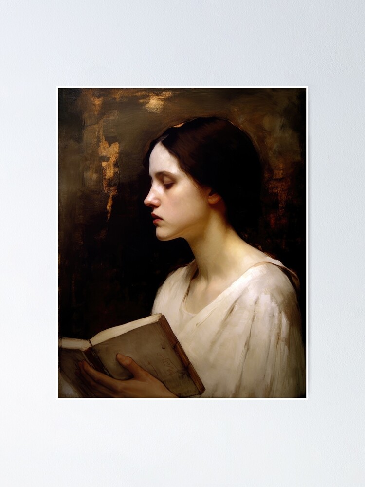 Peinture à l'huile numérique d'une femme sans visage assise sur un canapé,  lisant un livre | Poster