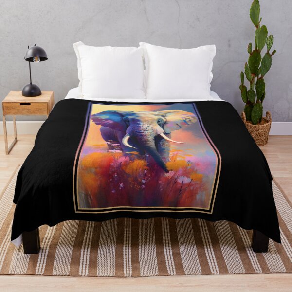Artikelvorschau, Elephant Vibrant Tropical Flower Tall Digital Oil Painting Portrait entworfen und verkauft von arthouseflunky.