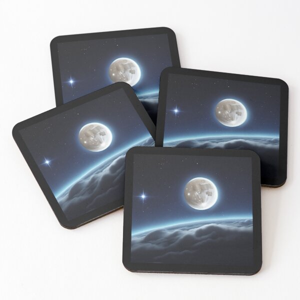 Item preview, Bright Moon Centred in Fluffy Clouds with a Bright North Star to the Left designed and sold by ShardSpace.