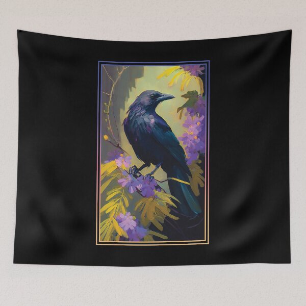 Item preview, Crow Vibrant Tropical Flower Tall Digital Oil Painting Portrait  designed and sold by arthouseflunky.