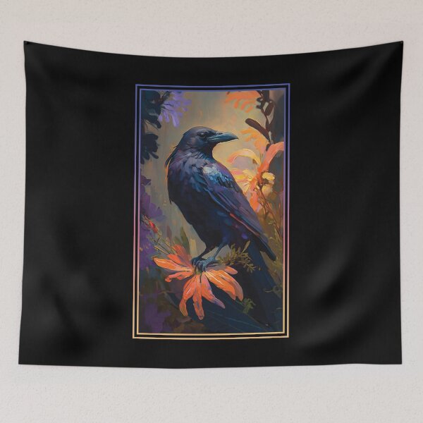 Item preview, Crow Vibrant Tropical Flower Tall Digital Oil Painting Portrait 2 designed and sold by arthouseflunky.