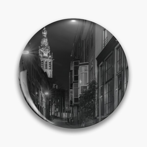 Item preview, Stevenskerk Nijmegen in Priemstraat in de avond zwart-wit designed and sold by ArtJohannes.