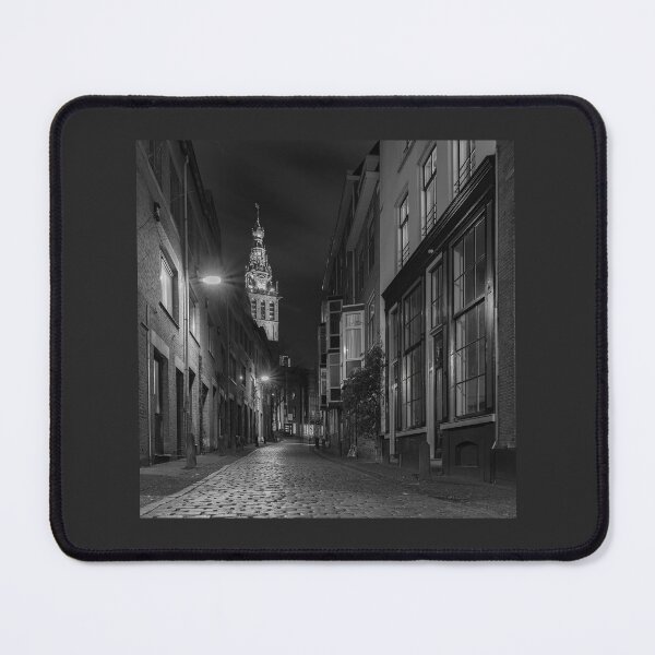 Item preview, Stevenskerk Nijmegen in Priemstraat in de avond zwart-wit designed and sold by ArtJohannes.
