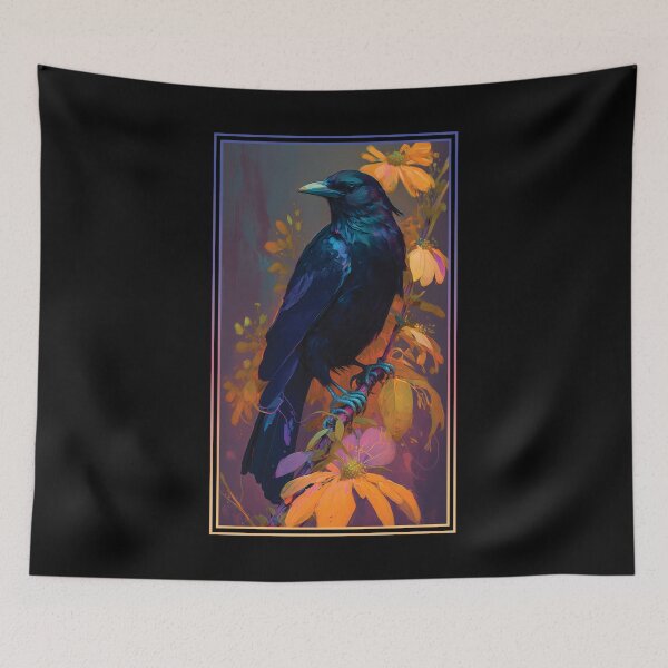Item preview, Crow Vibrant Tropical Flower Tall Digital Oil Painting Portrait 4 designed and sold by arthouseflunky.