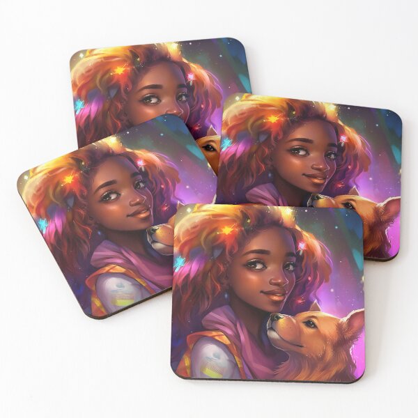Item preview, Frizzy-Haired African Girl with Her Gold-Brown Dog designed and sold by AngelAndAnimal.