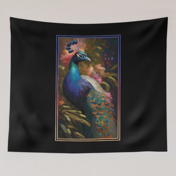 Item preview, Peacock Vibrant Tropical Flower Tall Digital Oil Painting Portrait designed and sold by arthouseflunky.