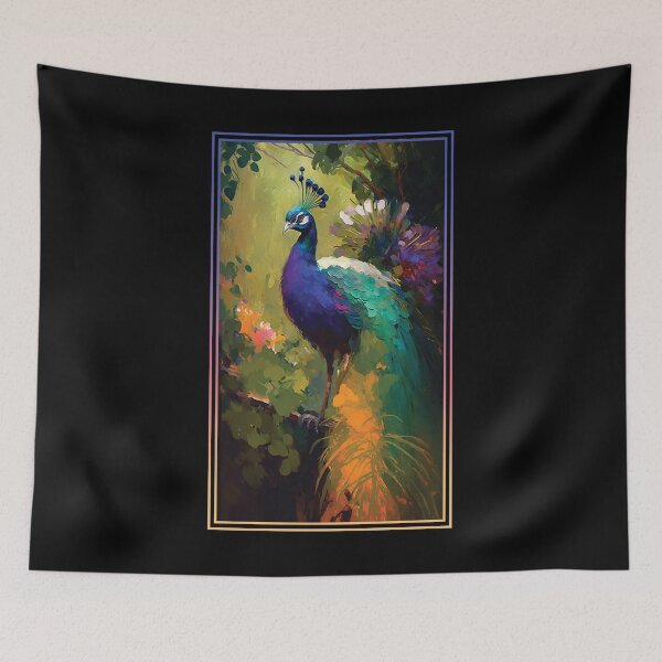 Item preview, Peacock Vibrant Tropical Flower Tall Digital Oil Painting Portrait 3 designed and sold by arthouseflunky.