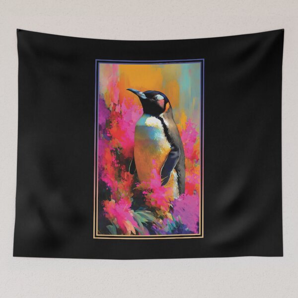 Item preview, Penguin Vibrant Tropical Flower Tall Digital Oil Painting Portrait  designed and sold by arthouseflunky.
