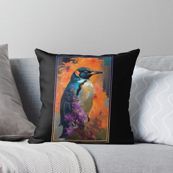 Item preview, Penguin Vibrant Tropical Flower Tall Digital Oil Painting Portrait 2 designed and sold by arthouseflunky.