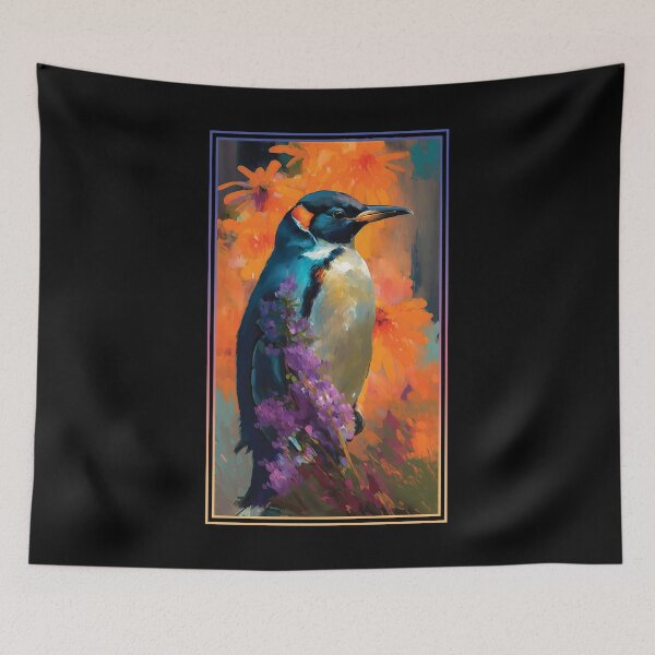 Item preview, Penguin Vibrant Tropical Flower Tall Digital Oil Painting Portrait 2 designed and sold by arthouseflunky.