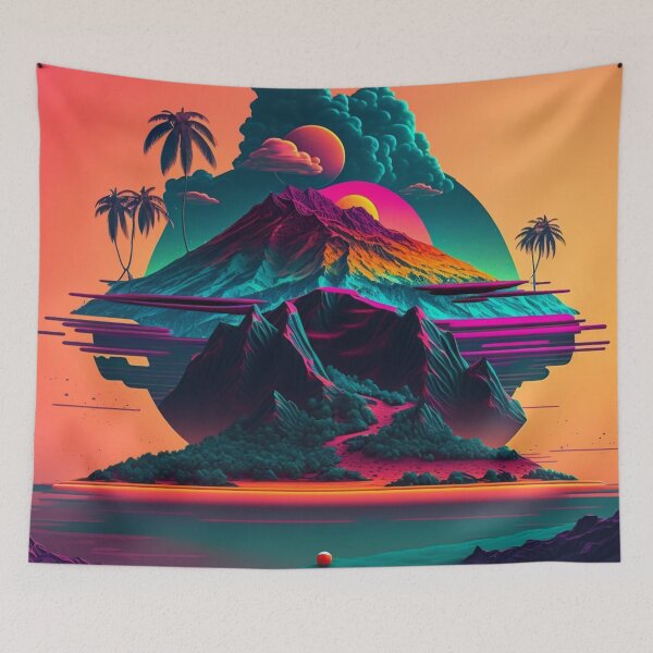 Item preview, Retro Futuristic Mountain Island designed and sold by AdvancedApe.
