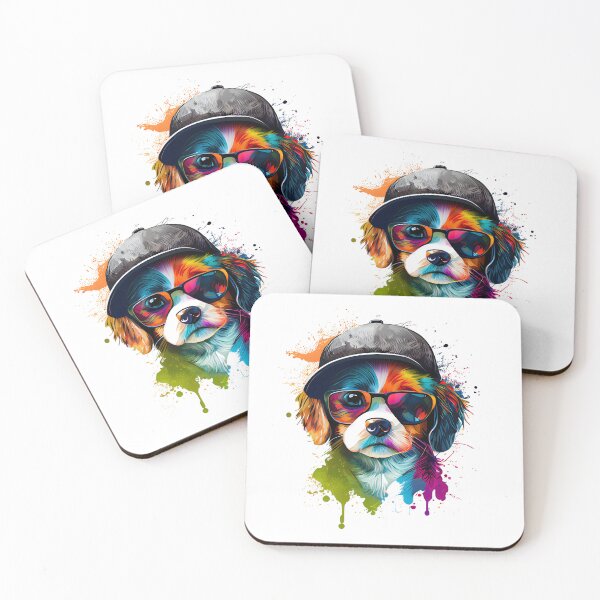 Item preview, Colorful cool Cavalier king charles spaniel dog with sunglasses and cap designed and sold by MLArtifex.