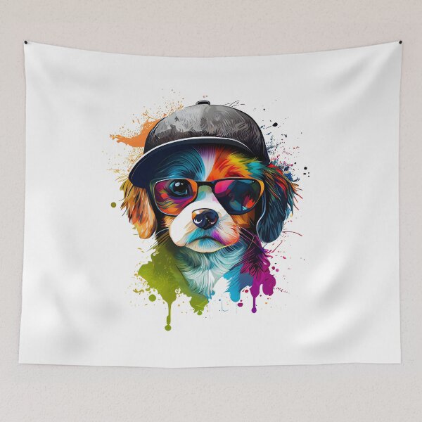 Item preview, Colorful cool Cavalier king charles spaniel dog with sunglasses and cap designed and sold by MLArtifex.