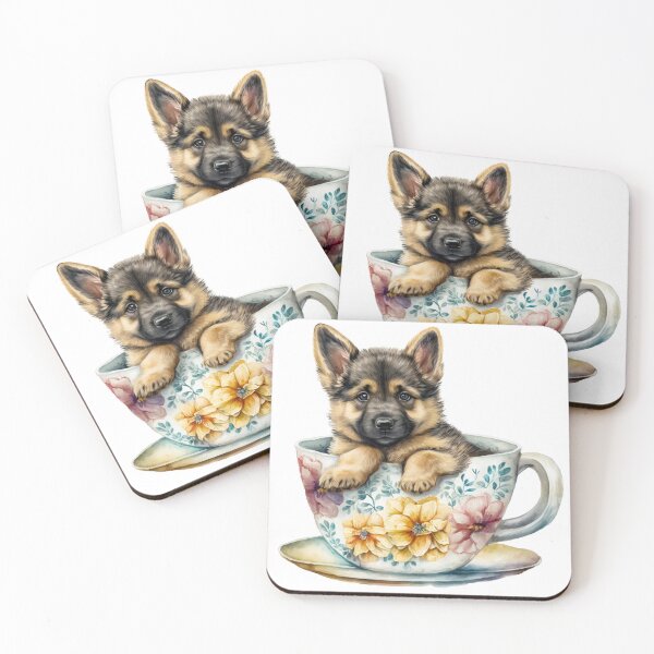 Artikelvorschau, Deutscher Schäferhund-Welpe in floraler Teetasse entworfen und verkauft von ImaginePrintsHQ.