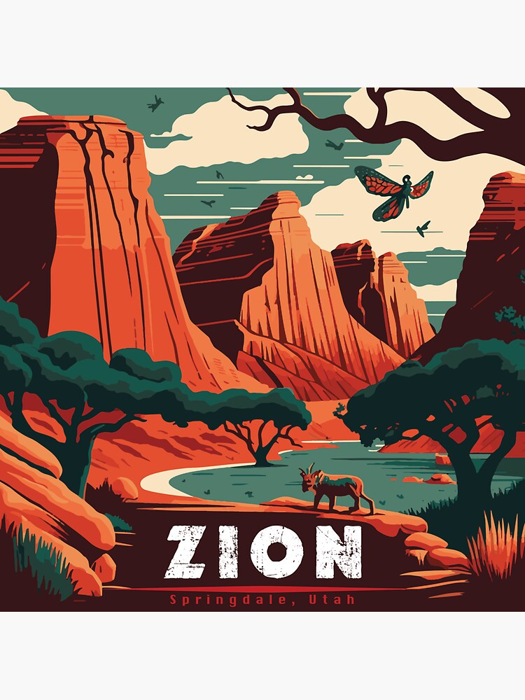 Vector Illustration Of Zion National Park Sticker For Sale By Janesatool Redbubble 9049