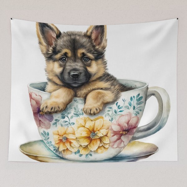 Item preview, German Shepard Puppy in Floral Tea Cup designed and sold by ImaginePrintsHQ.